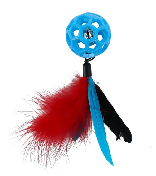 Jouet pour chat balle et queue avec plumes coloris bleu Wouapy - Ø 4,8 cm