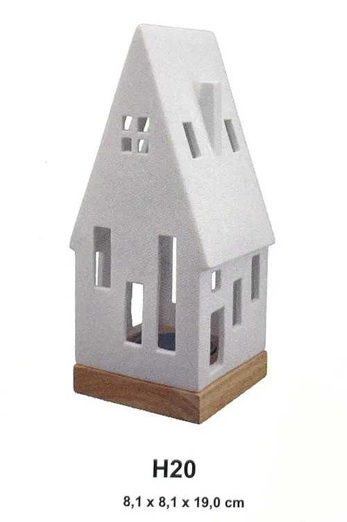 Photophore forme maison en céramique blanche taille L - Ø 8 x H 19 cm
