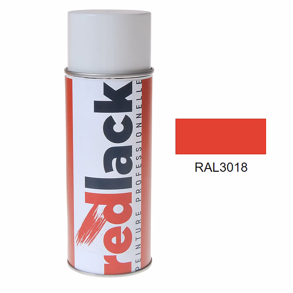 Bombe de peinture Aérosol – spray, 400ml, RAL 3018 Rouge fraise, Satiné, multisupport, Redlack, RAL3018