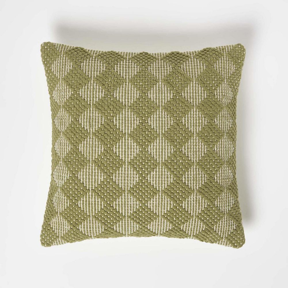 Coussin vert en coton lima – 45 × 45 cm, HOMESCAPES