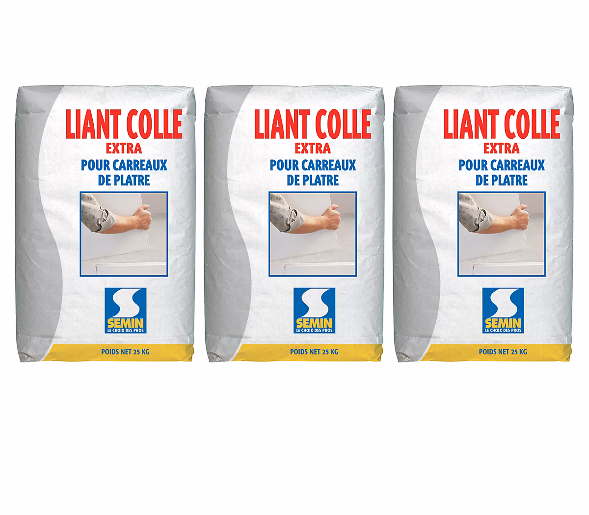 Colle Liant Extra Semin | Carreaux de Plâtre – Intérieur – Poudre – Sac de 25 kg (Lot de 3)