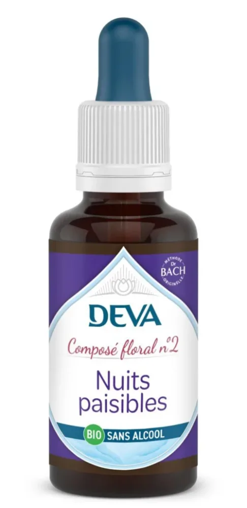 Complément alimentaire composé floral nuits paisibles bio sans alcool Deva - flacon compte-goutte 30 ml