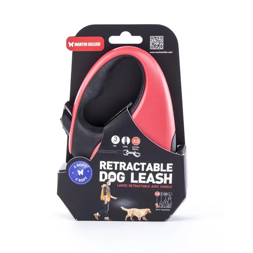 Laisse rétractable 2 Soft sangle coloris noir et rouge - XS