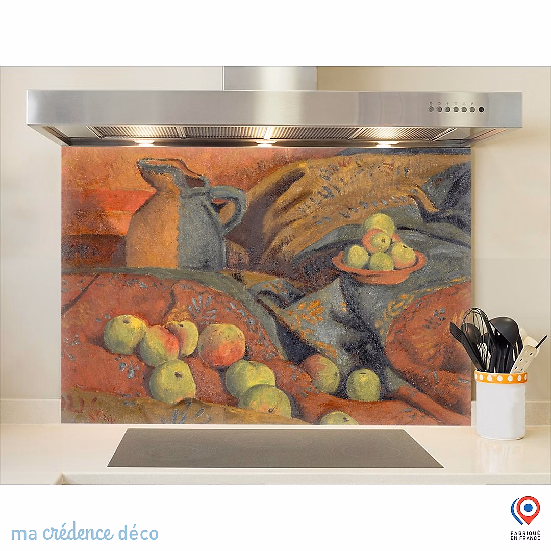 Crédence cuisine fond de hotte Paul Sérusier – Pommes et cruche, Verre trempé, L 90 cm x H 60 cm, MaCrédenceDéco
