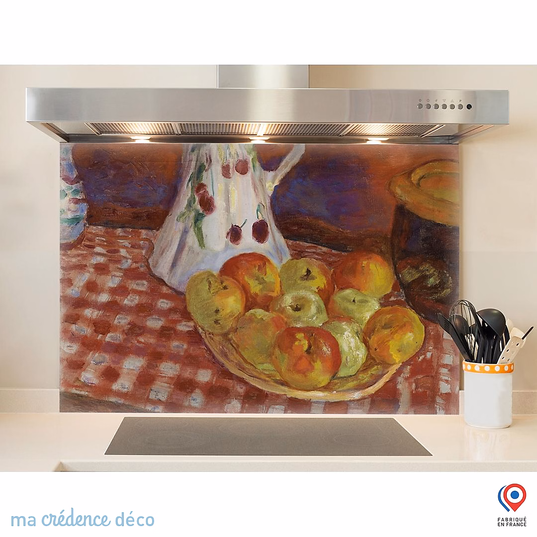 Crédence cuisine fond de hotte Pierre Bonnard | Les Pommes rouges et jaunes – Verre trempé – L 90 cm x H 60 cm – MaCrédenceDéco
