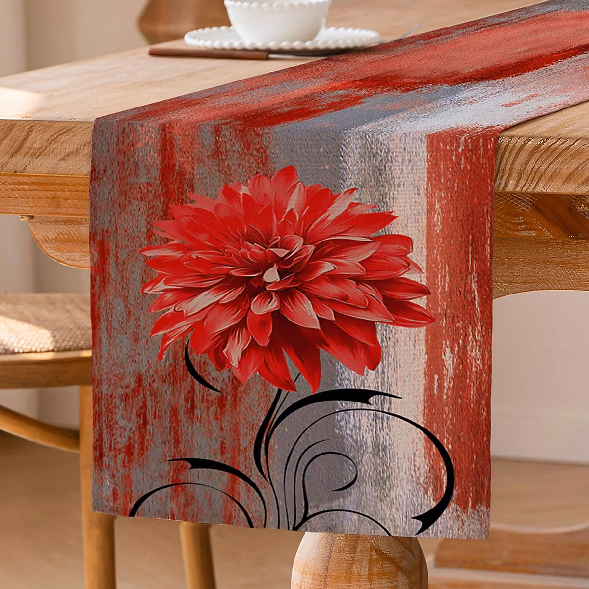 Chemin de table en lin épais 33 × 183 cm rouge