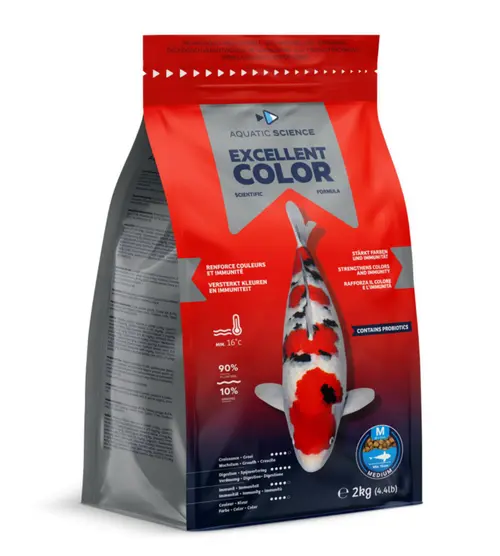 Nourriture complète premium pour koïs de minimum 15 cm de long Aquatic Science Excellent Color - Taille M sac de 2 kg
