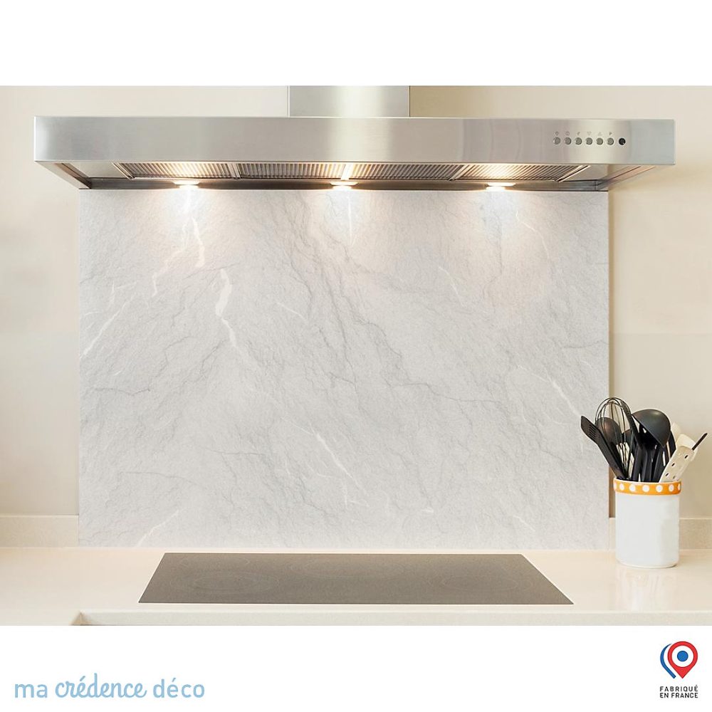Crédence cuisine fond de hotte Ardoise blanche 2 – Verre trempé, L 70 cm x H 60 cm, MaCrédenceDéco