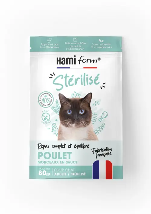 Alimentation complète pour chat stérilisé poulet light HamiForm - pochon de 80 g