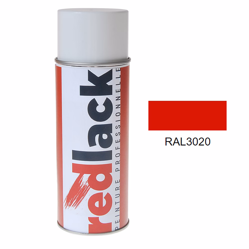 Bombe de peinture Aérosol – spray, 400ml, RAL 3020 Rouge signalisation, Mat, multisupport, Redlack, RAL3020
