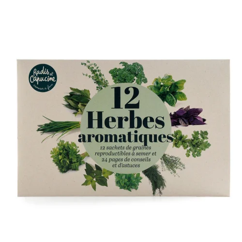 Coffret de 12 sachets de graines d’aromates à semer Radis & Capucine
