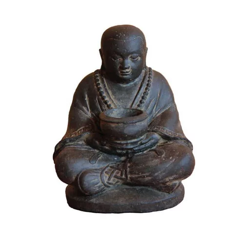 Statue de jardin Moine assis avec pot pour bougie H 20 cm