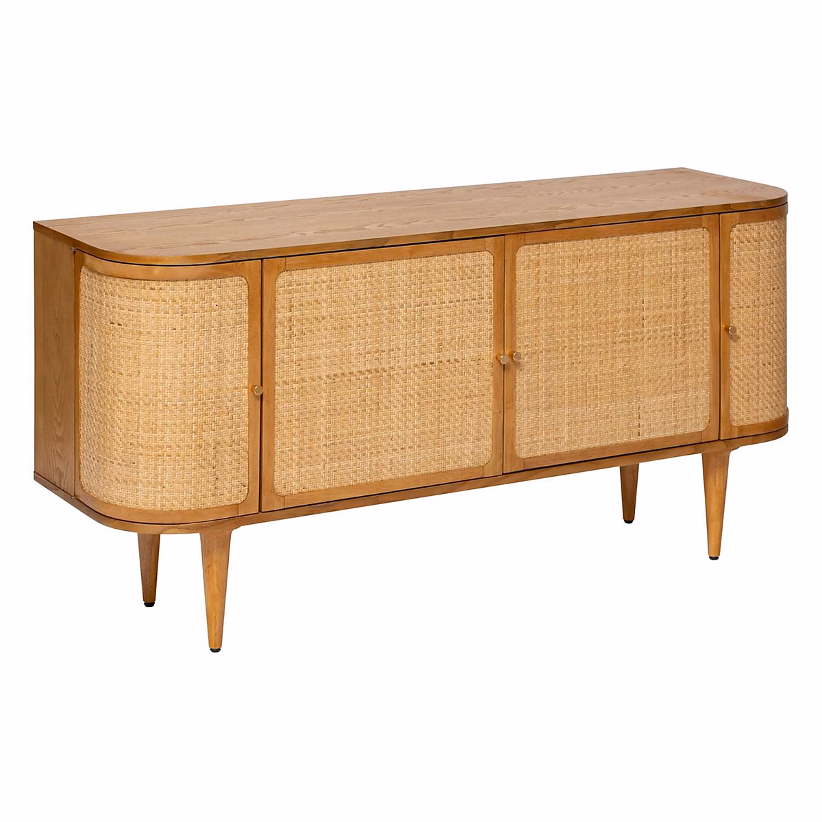 Buffet 4 portes en bois et rotin Marron – L. 150 x l. 45 x H. 75 cm, KISCO