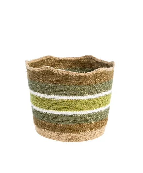 Corbeille de rangement rayée haut vague coloris multicolore en osier - 26 x 26 x 21 cm
