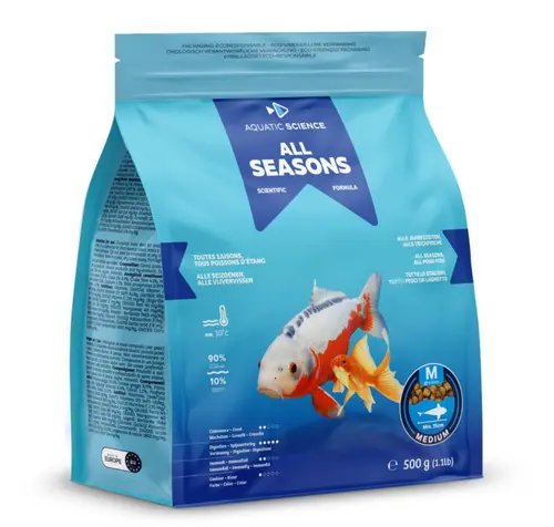 Nourriture annuelle pour poisson d'étang de minimum 15 cm de long Aquatic Science All Seasons - Taille M sac de 0,5 kg