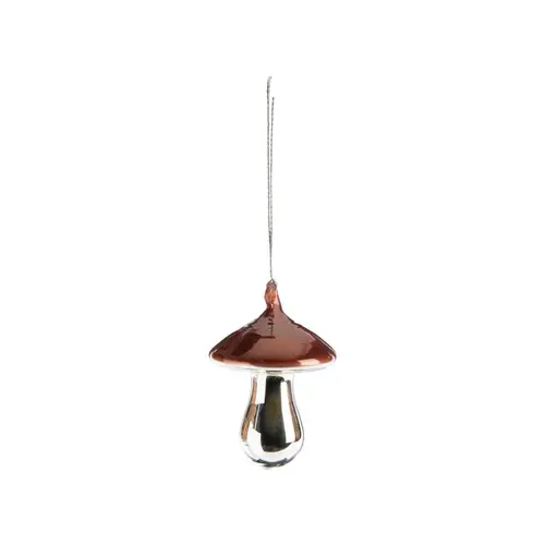 Décoration à suspendre forme champignon en verre argent et bordeaux - 6,5 x 5 cm