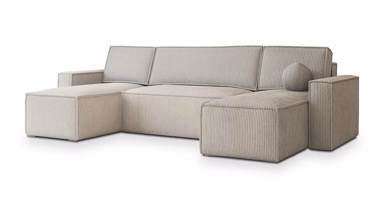 Canapé d'angle pesano beige en velours côtelé avec fonction de couchage – Réf. EBMFDPVCF1672891621