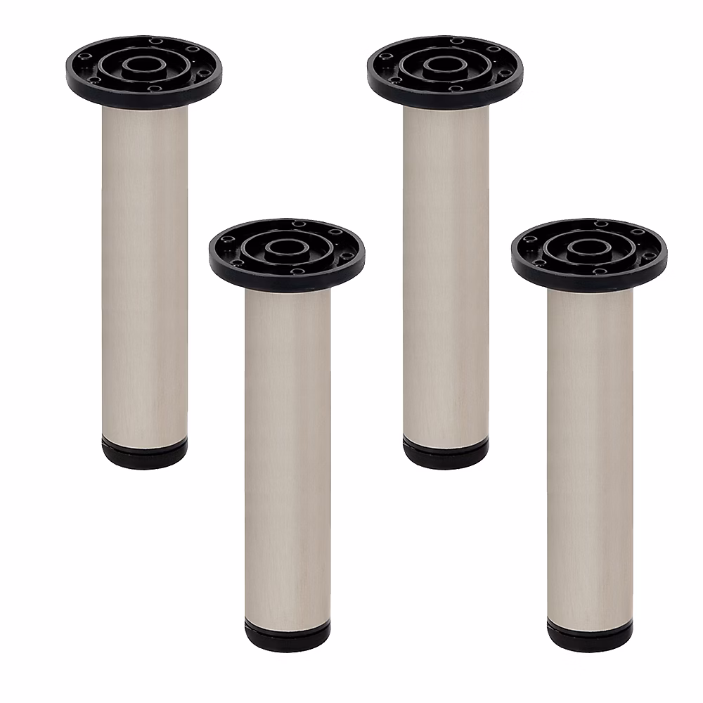Quincaillerie de meuble – 4 un. Pied de table rond en aluminium diamètre 40mm hauteur 400mm inox mat avec régulateur de nivellement