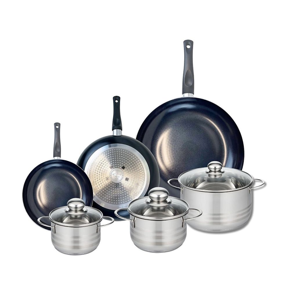 Ensemble de 3 Poêles de cuisson 20 – 24 et 32 cm et 3 faitouts 14, 16 et 20 cm Elo Prima Brillant