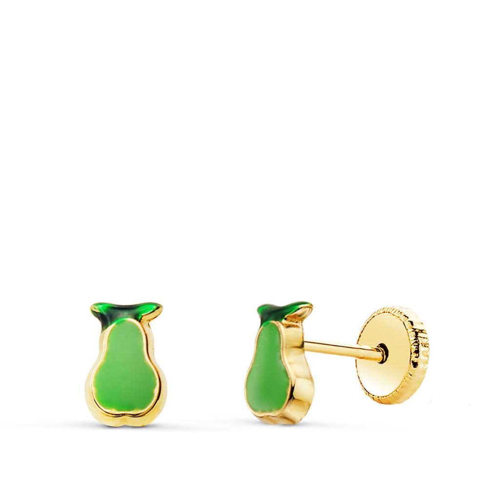 L'ATELIER D'AZUR Boucles d'Oreilles Or 18 Carats 750 Jaune et émail - Poire