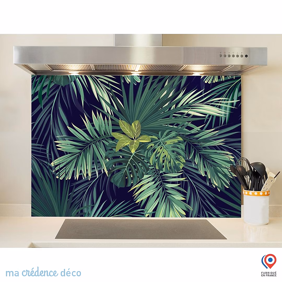 Crédence cuisine fond de hotte Végétation – Verre trempé, L 90 cm x H 70 cm, MaCrédenceDéco