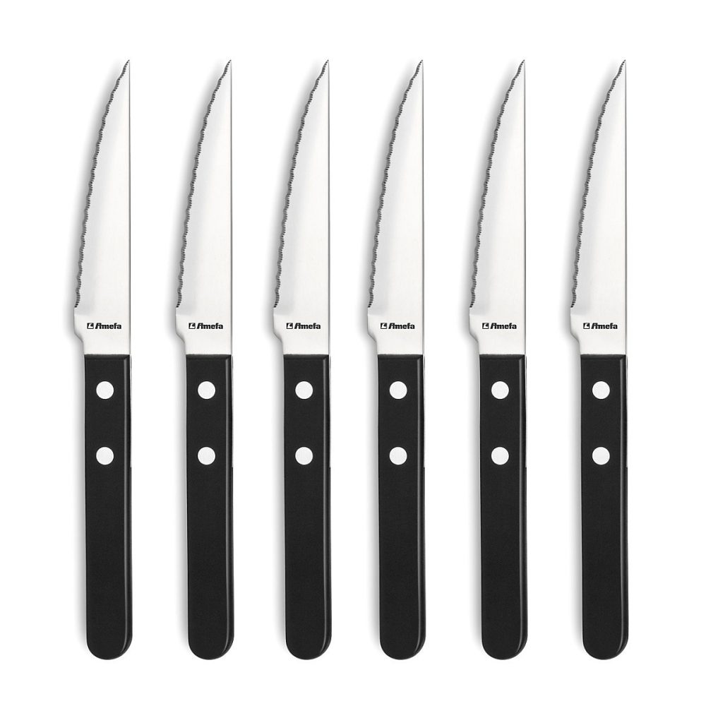 6 couteaux steak Noir – Pizza par Amefa