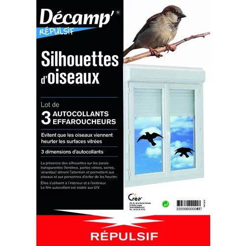 Stickers pour fenêtres anticollisions des oiseaux - lot de 3 silhouettes d'oiseaux