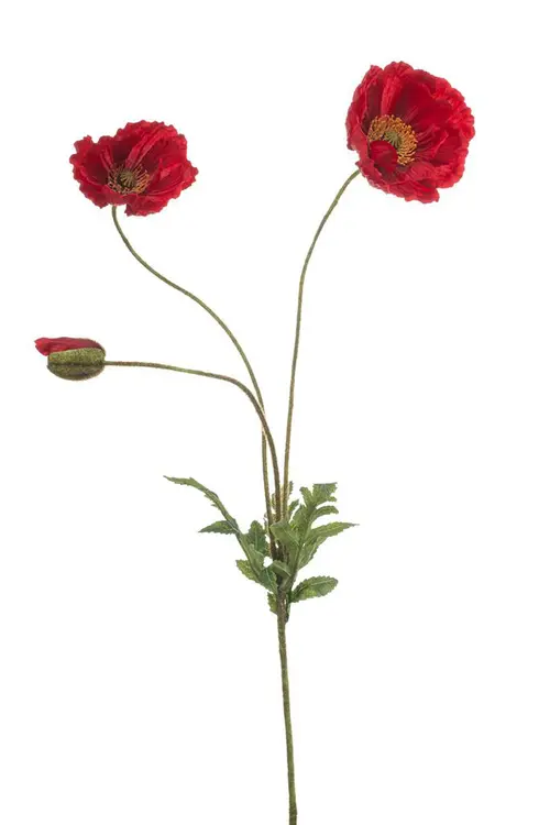 Tige de coquelicots artificiels rouges 3 fleurs - 25 x 25 x 75 cm