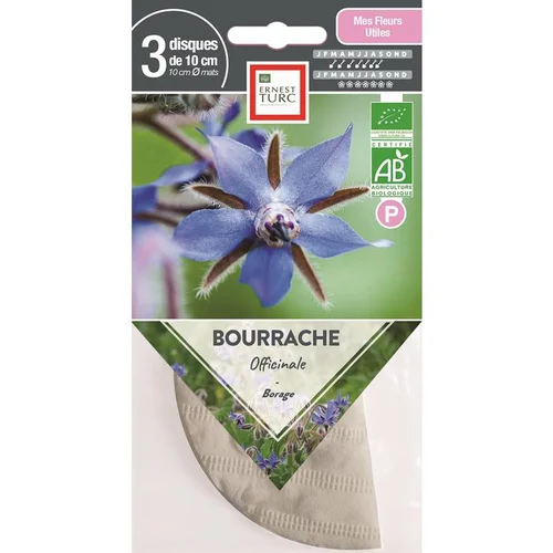Graines présemées de Bourrache officinale bio Ernest Turc - 3 ronds de 10 cm