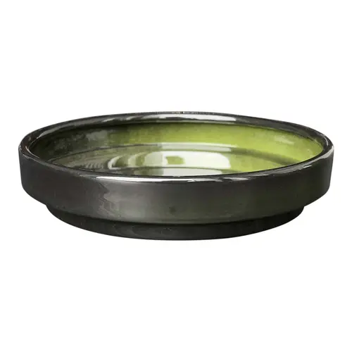 Soucoupe ronde en métal recyclé coloris vert algue vif Upcycle Conique - Ø 12 x H 2,5 cm