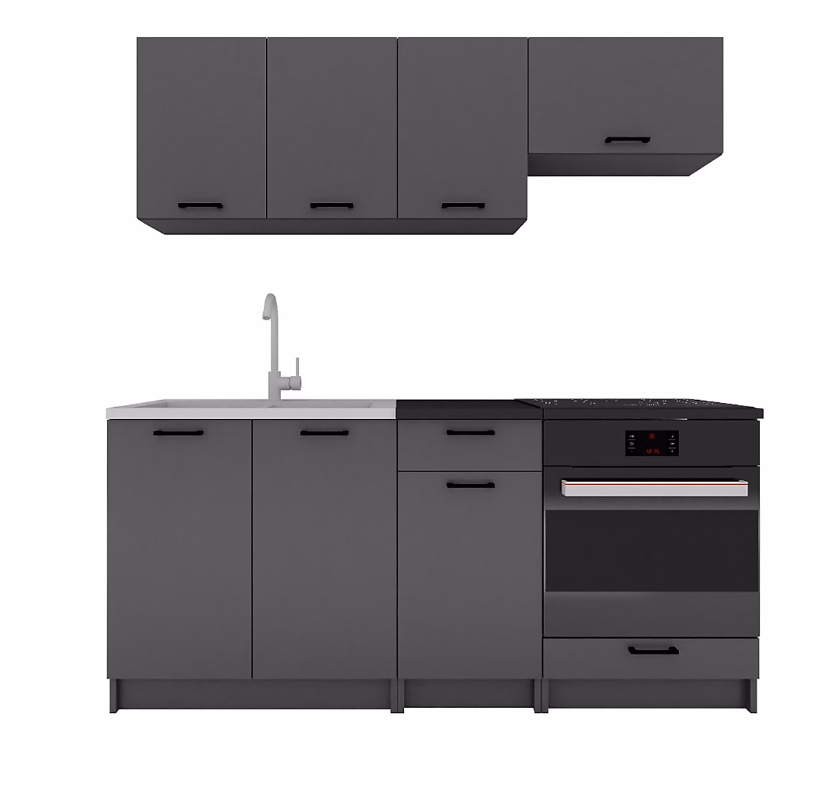 Cuisine complète LUNA 6 éléments couleur Graphite avec plan de travail inclus – Longueur 180 cm