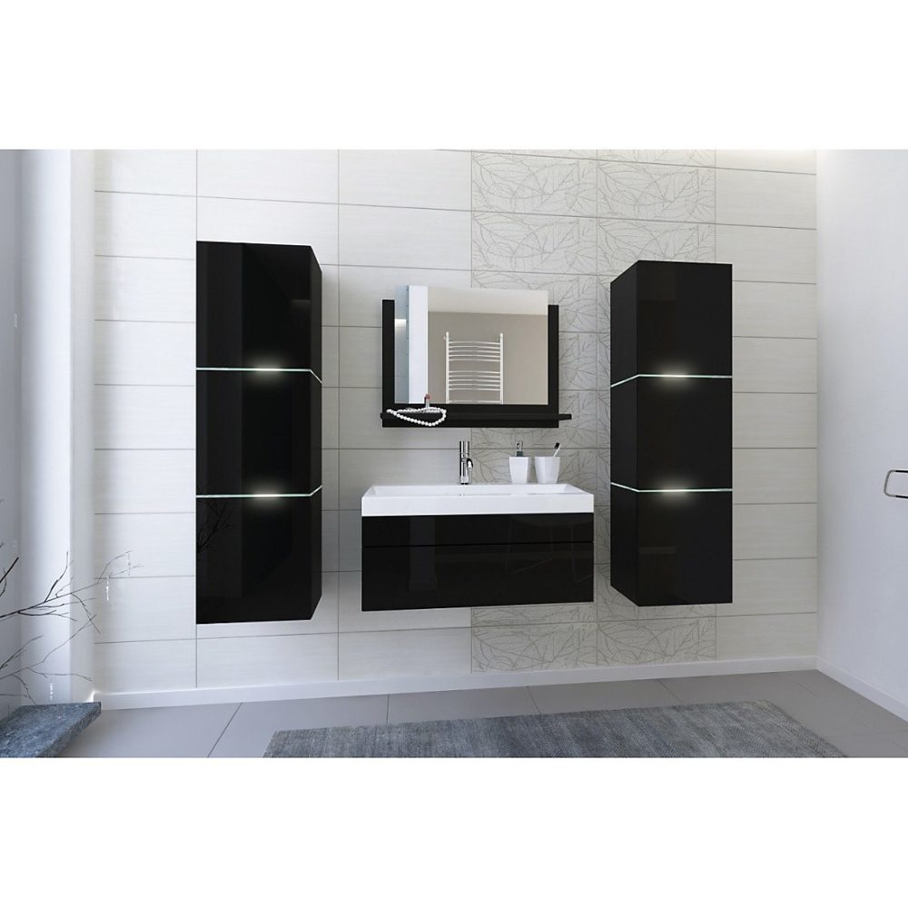 Ensemble meubles de salle de bain noir collection OWL. 2 Colonnes – meuble sous vasque, vasque 80cm