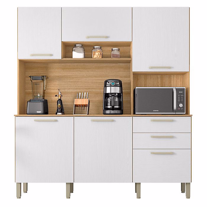 Buffet de Cuisine 6 Portes 2 Tiroirs Chêne et Blanc L 180.2 H 198 P 38.8 cm – L 180.2 x l 38.8 x H 198 cm