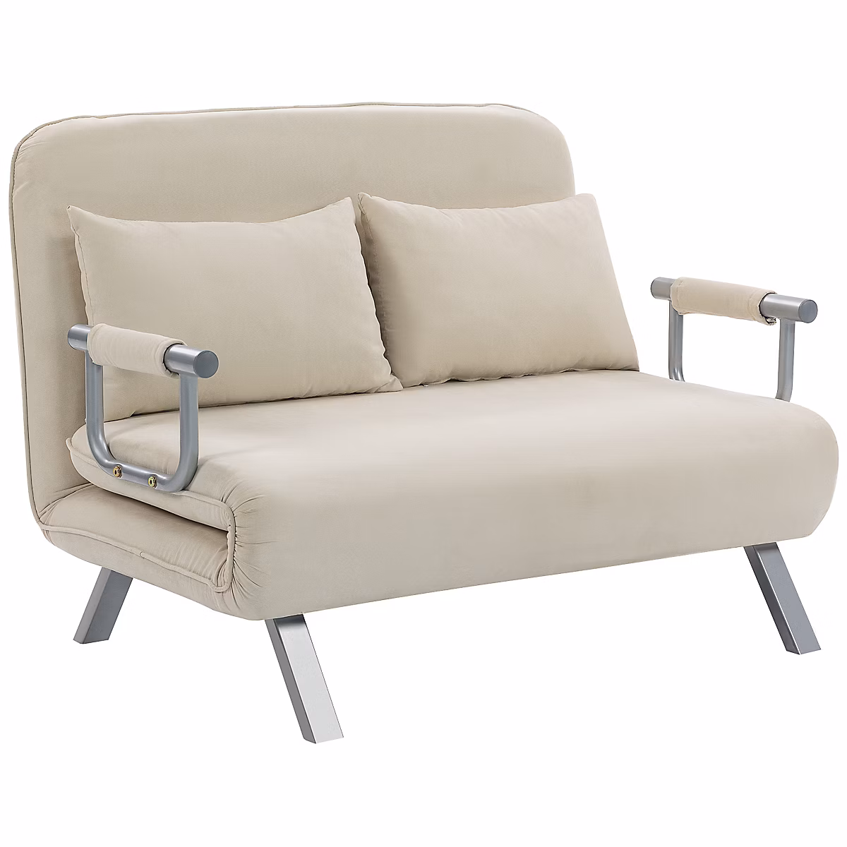 Canapé-lit canapé convertible 2 places déhoussable grand confort 2 coussins fournis pieds accoudoirs métal suède beige – Réf. NSFBQYUDF3058170454
