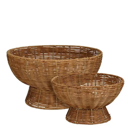 Plateau de décoration en rotin naturel marron petit modèle - Ø 32 x H 17 cm