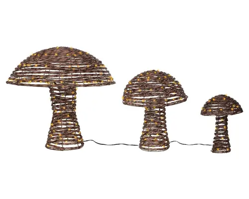 Ensemble de 3 champignons en résine marron à 270 micro-LED blanc orangé pour extérieur - Ø 50 x H 45 cm