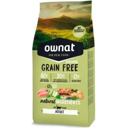 Croquette pour chat adulte Grain Free Prime au poulet et dinde Ownat - 3 kg