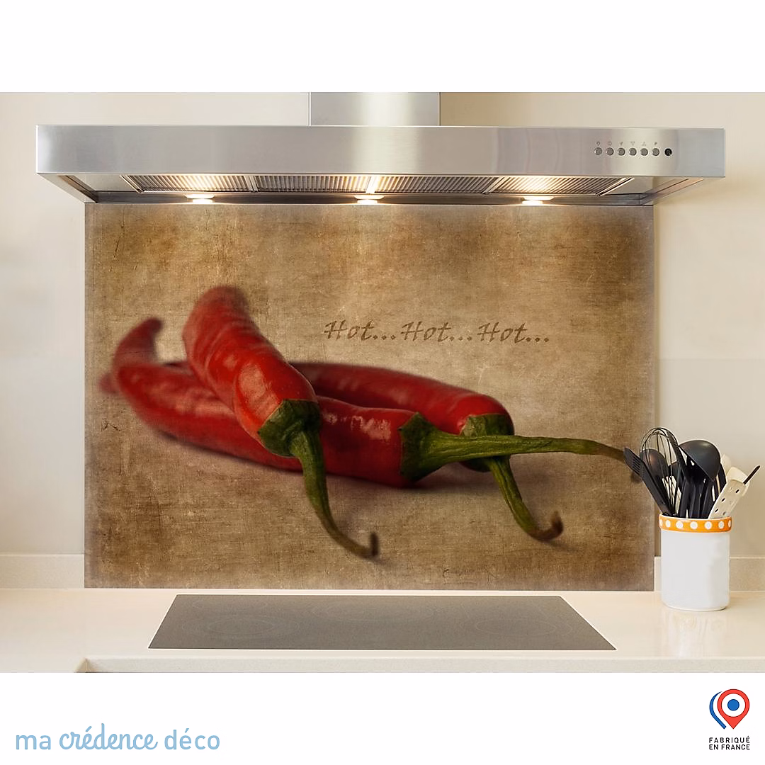 Crédence cuisine fond de hotte Piments rouges – Verre trempé, L 70 cm x H 60 cm, MaCrédenceDéco