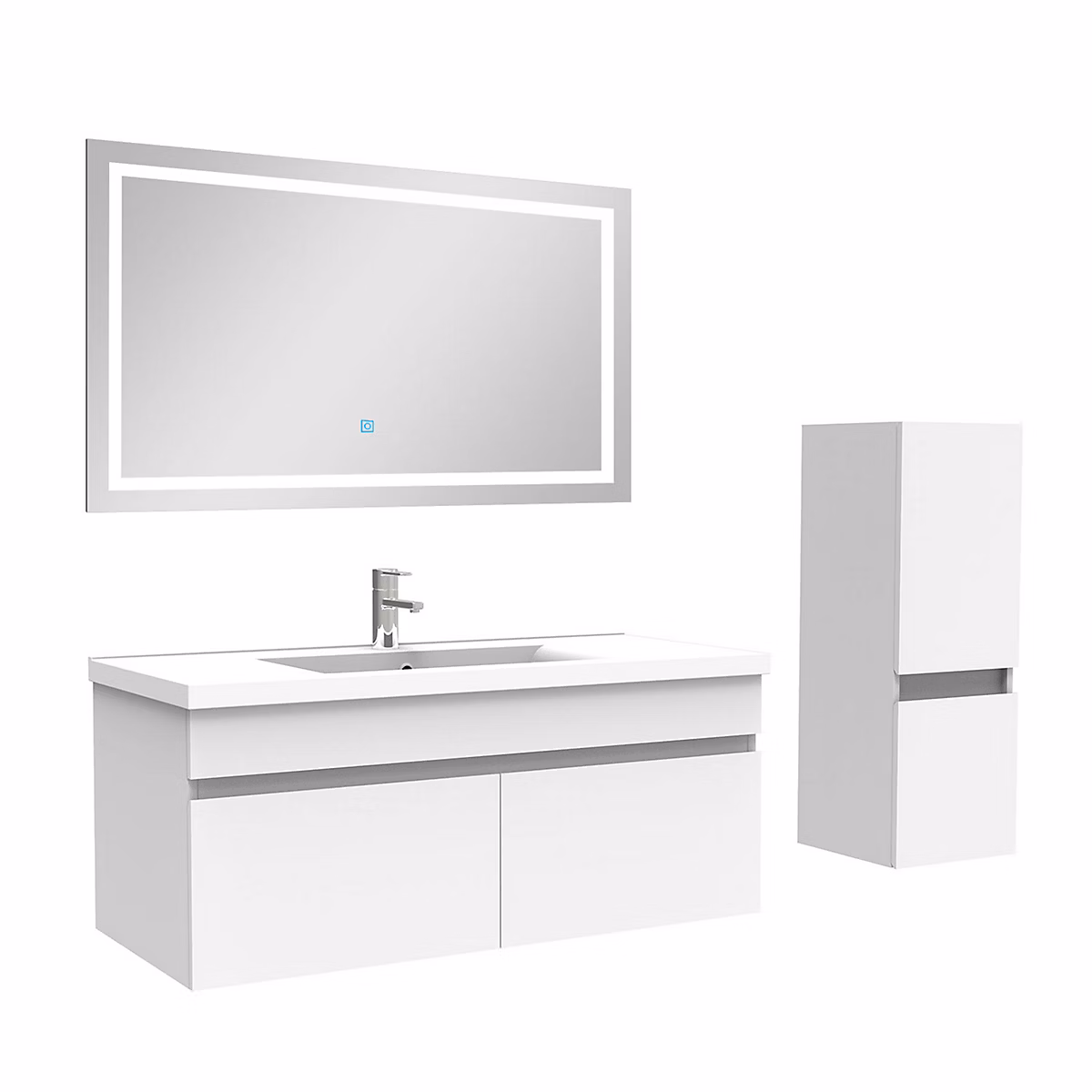 Ensemble meuble et vasque et miroir lumineux et colonne 100cm meuble salle de bain Blanc – Réf. QEXXLRHSM4880570781