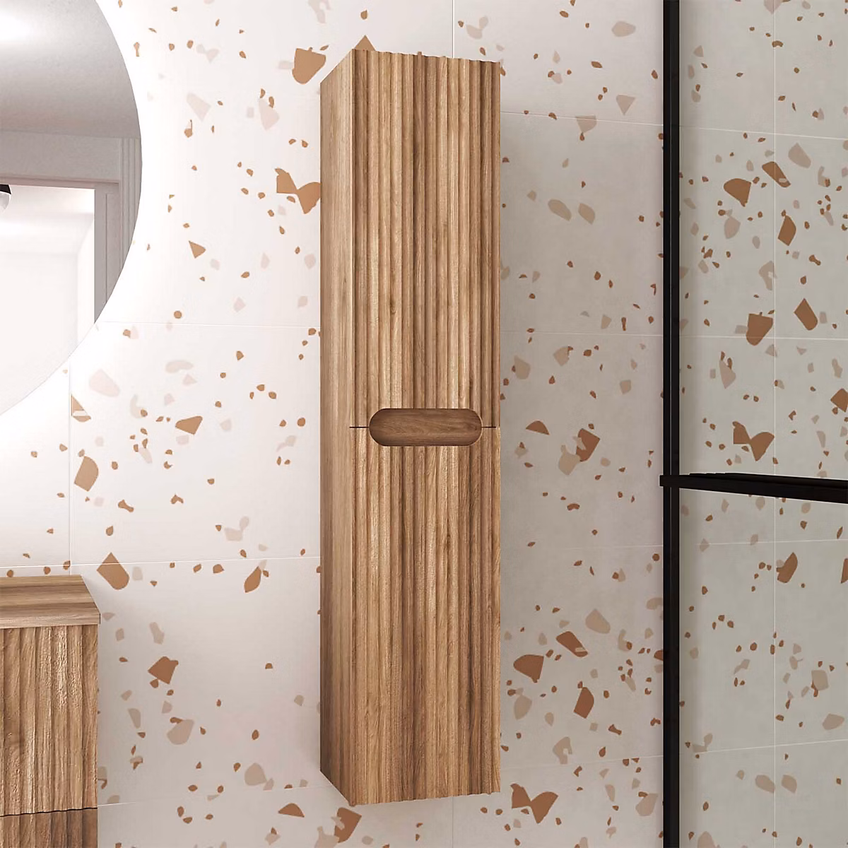 Colonne de salle de bain Bois Suspendu – Hauteur 120 cm, 2 Portes, LEON