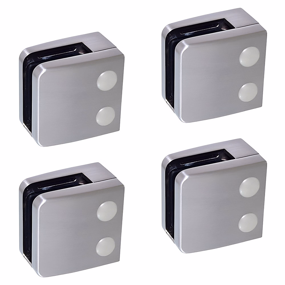 4 x Pince à verre plate modèle 06 – Ep. verre 10 mm, Inox 316 brossé GR320