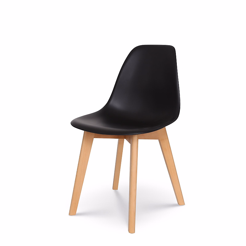 Chaise style scandinave modèle GABBY Coque en résine noire et pieds en bois naturel – Réf. DBYEKSRPP3384714373