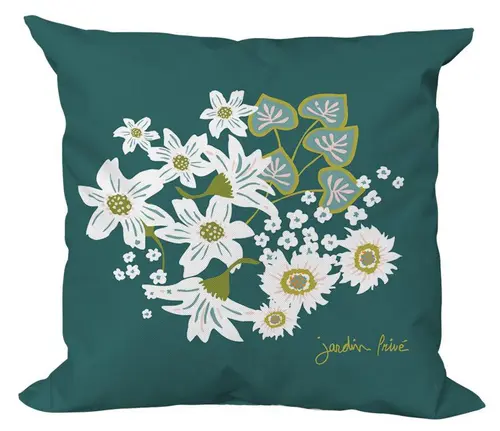 Coussin déco en polyester/coton vert Jardin Privé Guirlande Fleurie - 40 x 40 x 15 cm