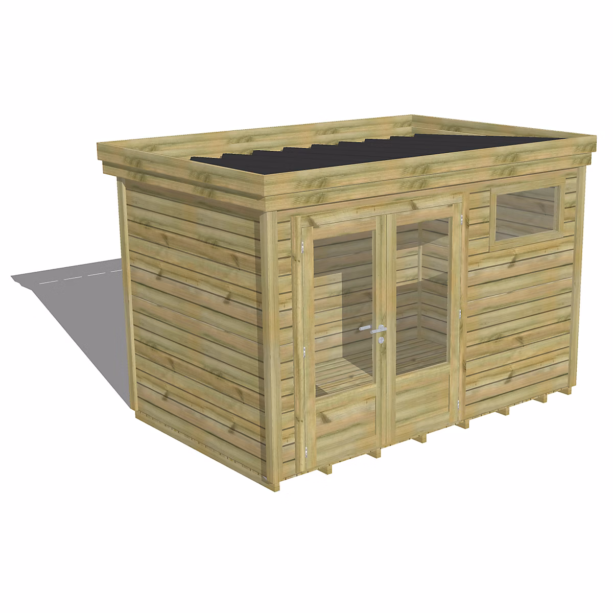 ABRI DE JARDIN bois Pin traité autoclave 27mm – 3, 44 × 2,14m / 7,4m2, Bac acier, Plancher bois