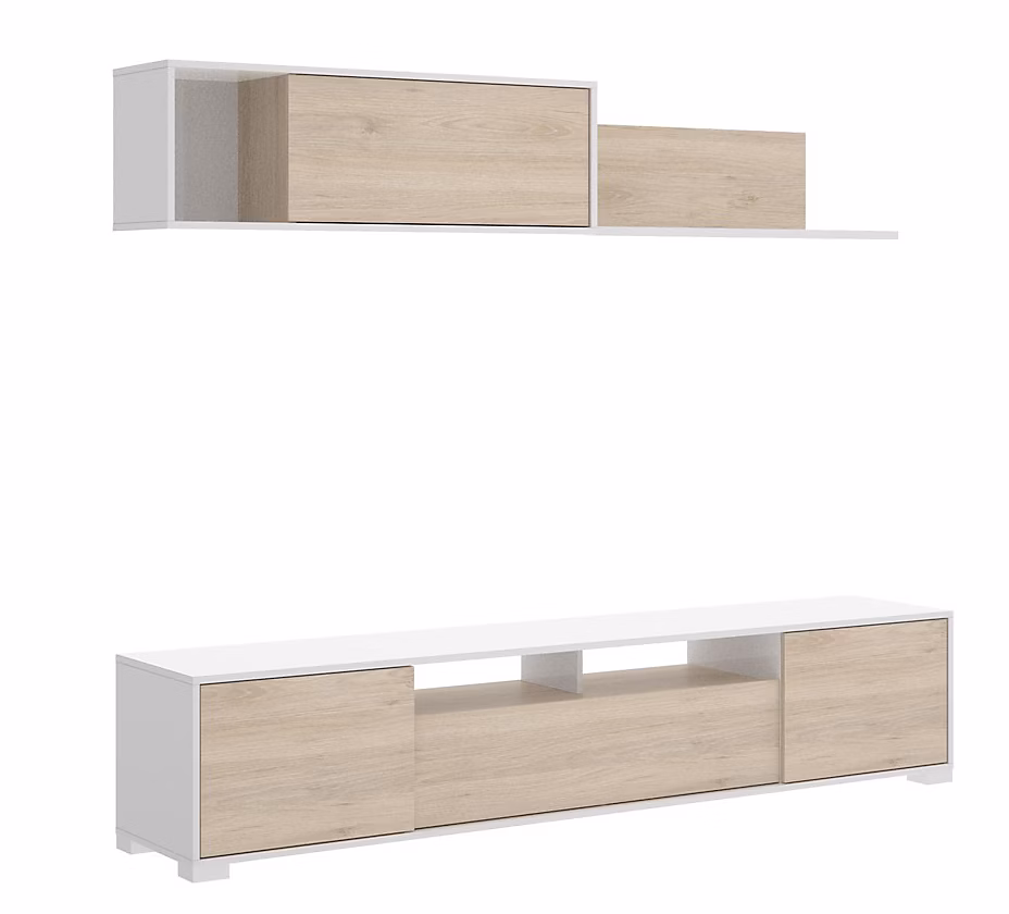 Ensemble séjour de 3 éléments coloris blanc brillant/naturel – Réf. JCACTOIQZ6825522553