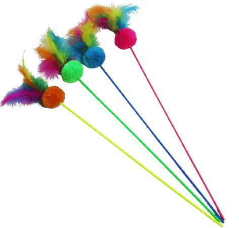 Canne à pêche pour chat coloris multicolore avec des plumes Bubimex - 58 cm