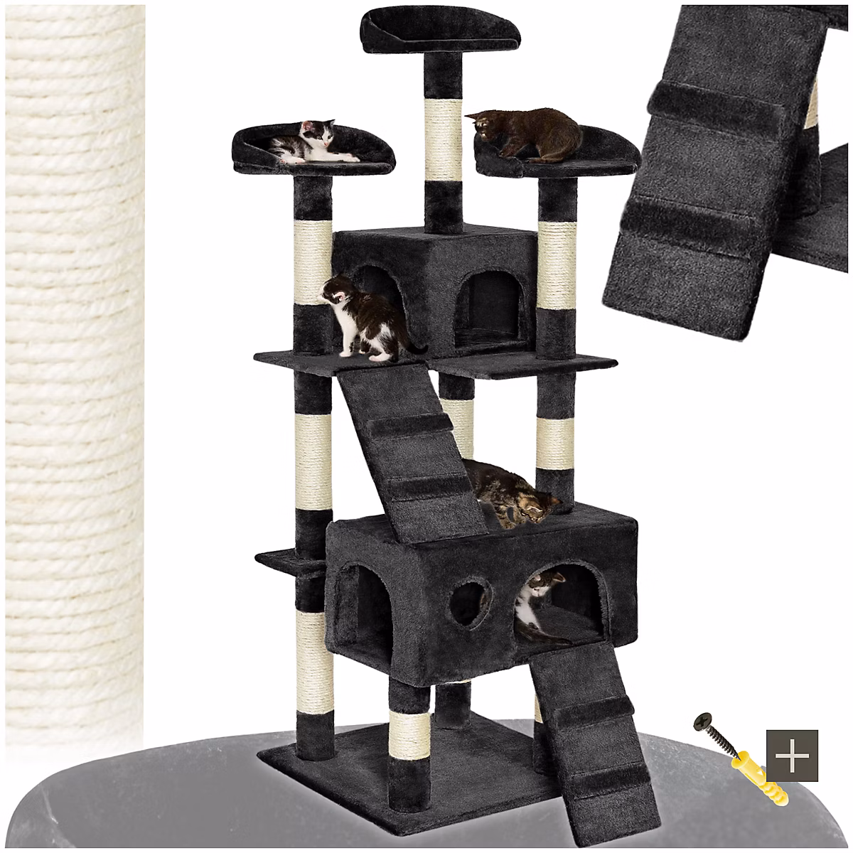 Arbre à chat 170 cm avec griffoir et plateforme d'escalade noir | Chat