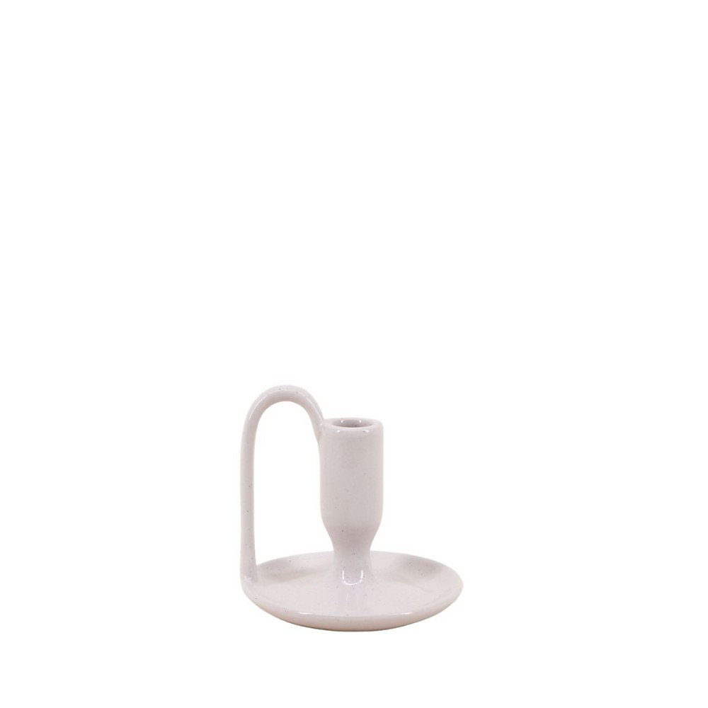 Objet décoratif – Bougeoir blanc en céramique avec anse 11cm