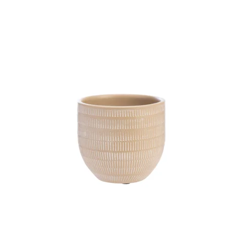 Cache-pot en céramique marron Sulco – 16 x 14 cm
