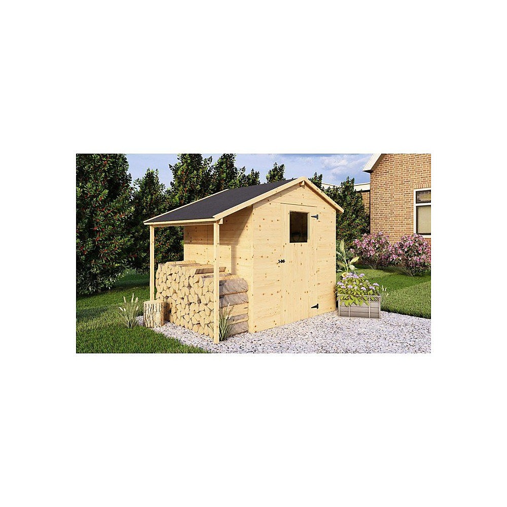 Abri de jardin avec appentis | Pin brut – 2 – 96 m² (abri) + 0 – 88 m² (appentis) – Panneaux de 14 mm – ARB29849